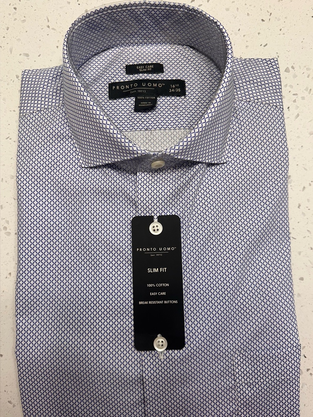 Pronto Uomo Slim Fit White Shirt with Blue Micro-Pattern